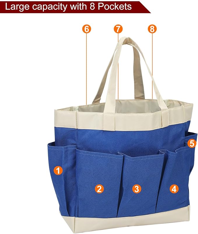 HARFINGTON Garden Tool Bag 11.2" x 5" x 11" Large Oxford Waterproof with Pockets Garden Tote Bag Gardening Plant Tool Organizer Storage Carrier Store for Outdoor Women Men, Blue