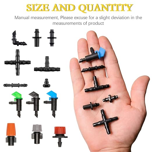 204Pcs Barbed Connectors Irrigation Fittings Kit,Drip Irrigation Barbed Connectors 1/4''Tubing Fittings Kit for Flower Pot Garden Lawn(Straight Barbs,Single Barbs,Tees,Elbows,End Plug,4-Way Coupling)