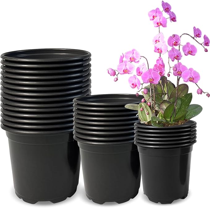 RAOOKIF 45 Pack 5 6 7 Inch Nursery Pots Variety Pack, Plastic Nursery Pot with Drainage Holes, Seed Starting Pots for Flower Seedling, Cuttings, Transplanting (5+6+7 Inch,45pcs)
