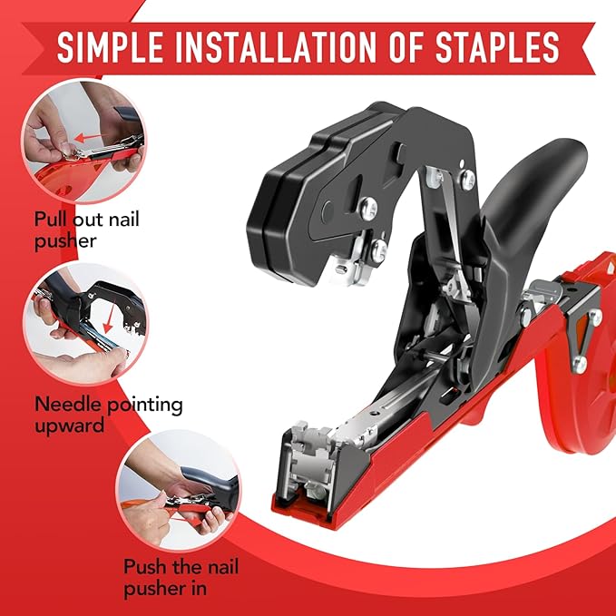 Plant Tying Machine, Upgraded Lightweight Plant Tape Gun to Tie Up Vine Quickly, Plant Tapener Tying Tool for Garden. Plant Tying Tool with 1 Blade 10000 Pcs Staples 20 Rolls Tape and 1 Glove (Red)