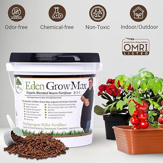 Eden Grow Max Organic Blended Neem Cake | Perfect for Home Gardening, Fruits, Lawns & Flowers | OMRI Listed (5lbs)