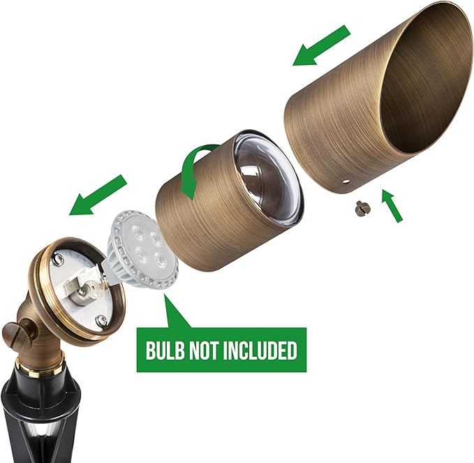 GKOLED 12V Brass Landscape Spotlight, LED Low Voltage Landscape Lighting, Outdoor Adjustable Lights for Yard Wall Lawn Tree Patio Garden, Waterproof Directional Up Light, No MR16 Bulb