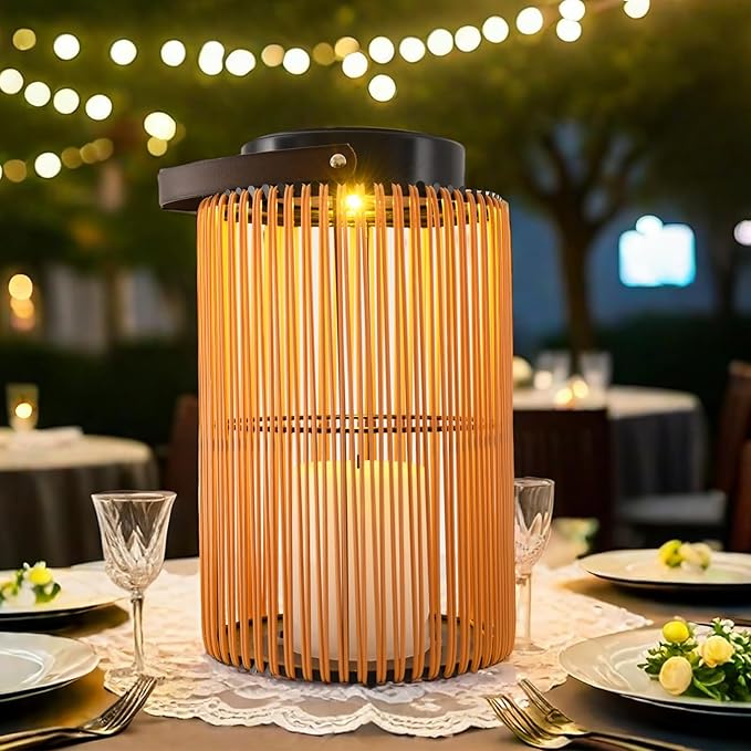 2 Pack Solar Lanterns for Outdoor Waterproof, ZBLUXBZ Outdoor Table Lamp for Outside Hanging Solar Lights, LED Garden Cordless Lights Perfect for Patio and Pathway Lighting (11-inch Height, Yellow)