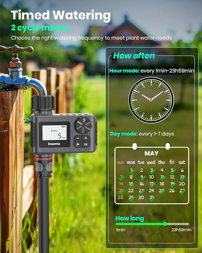 Outdoor Garden Hose Faucet Timers, Programmable Water Sprinkler Timer with Rain Delay/Manual/Automatic Drip Irrigation and Lawn Watering System for Yard, 1 Outlet