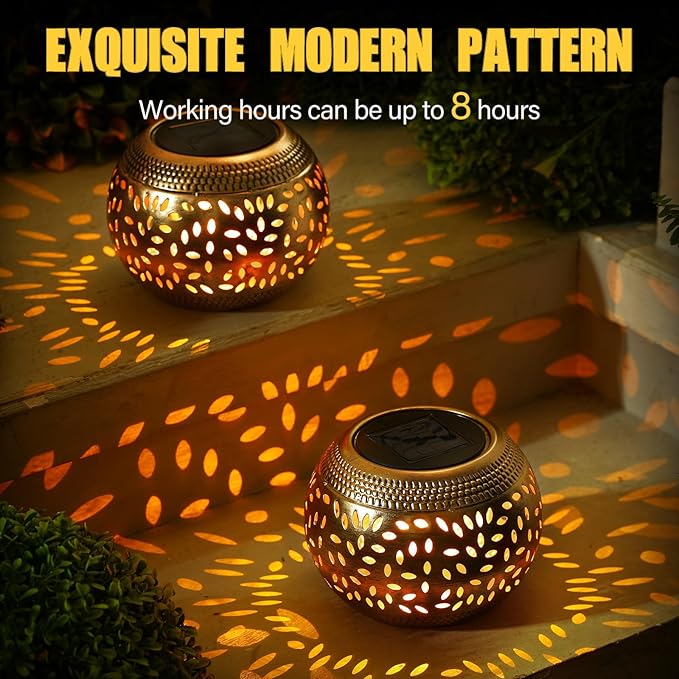 Reginary 2 Pcs Solar Table Lantern Outdoor Waterproof Dancing Flashing Flame 7 Color 2 Modes Metal Tabletop Light Desktop Decorative Lamp Auto On/Off Lighting for Patio Garden Pathway Yard (Bronze)