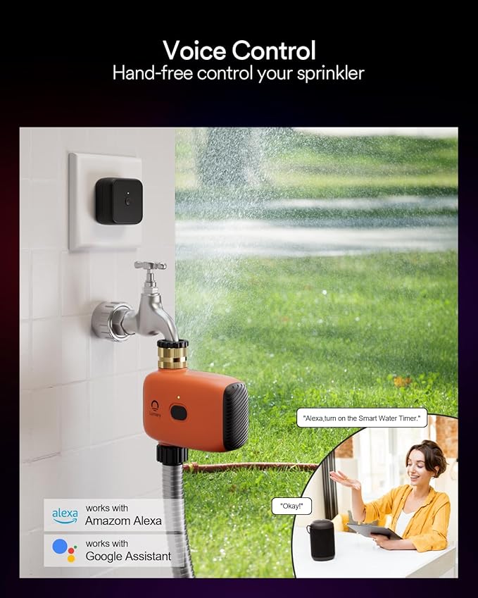 Lumary Smart Sprinkler Timer, WiFi Water Timer for Garden Hose, Brass Inlet Water Hose Timer, Manual/Automatic Irrigation Timer, App/Voice Control Work with Alexa (Gateway Included), Orange, L-WT1A1