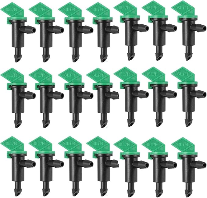 Lxcom Lighting 100 Pack 4 GPH Flag Drip Emitter Drip Emitters 16L/H Emitter Sprinkler Drippers System Parts Connect 4mm/7mm Hose for Lawn Vegetables Garden (Green)