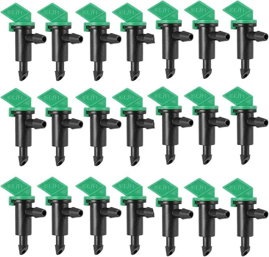 Lxcom Lighting 100 Pack 4 GPH Flag Drip Emitter Drip Emitters 16L/H Emitter Sprinkler Drippers System Parts Connect 4mm/7mm Hose for Lawn Vegetables Garden (Green)