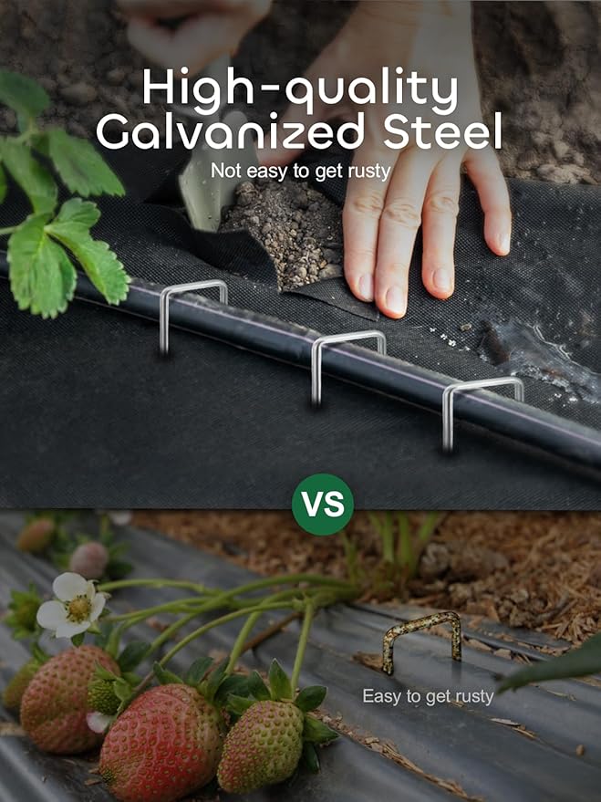 GROWNEER 200 Pack Galvanized Landscape Staples 6 inch 11 Gauge Garden Staples and 200 Pack Gasket U-Shaped Tent Stakes SOD Pins Yard Stakes for Securing Weed Fabric Barrier Ground Cover Fence
