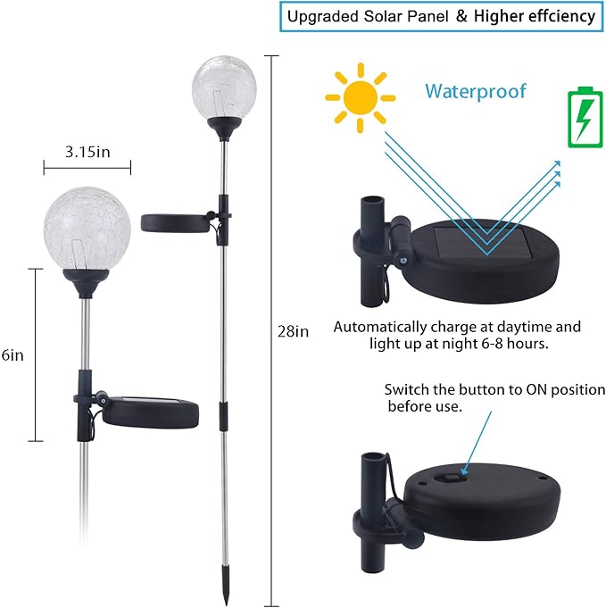 WNP Solar Outdoor Lights,Color-Changing Solar Garden Glass Globe Lights,6 Pack Decorative Solar Powered Stake Ball Light for Yard,Waterproof Decor Solar Pathway Lights for Christmas Decoration