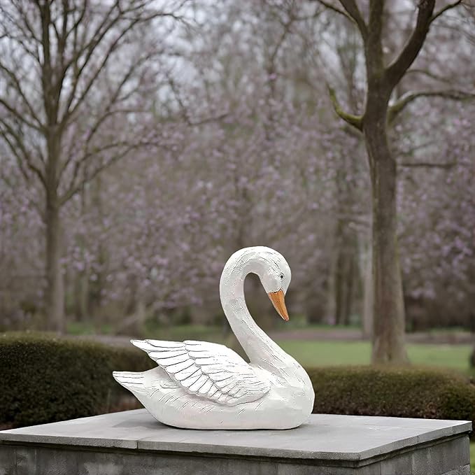 White Swan Figurine - Home Decor Exquisite Sculpture Resin，Artistic White Goose Statue Craft for Elegant Outdoor Garden and Yard Decoration, 7.48 Inches