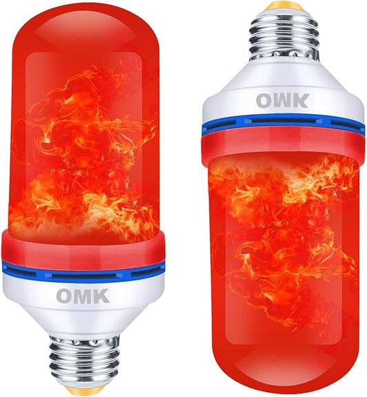 OMK - Christmas Decor LED Flame Effect Light Bulbs - Upgraded 4 Modes Fire Simulated Lamps - Holiday/Christmas Gifts/Party/Indoor/Outdoor Decoration Lights(Red 2)
