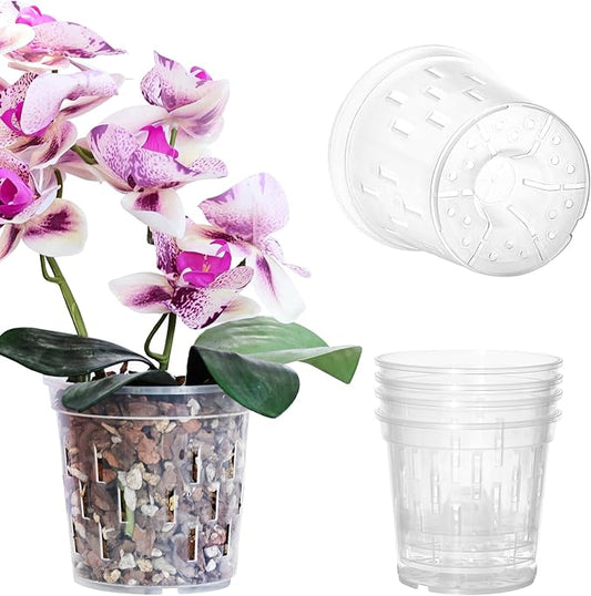 TRUEDAYS Orchid Pot - 4 Pack 4 Inch Clear Plastic Orchid Plant Pots with Drainage Holes for Indoor Outdoor Live Plants for Repotting