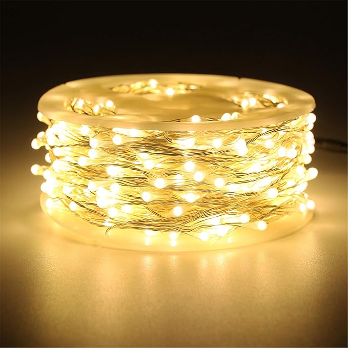 RUICHEN Warm White Dimmable Fairy Lights Plug in, 99 Ft 300 LED Twinkle String Lights with Remote, Waterproof Silver Wire Firefly Lights for Bedroom, Patio, Yard, Christmas, Wedding, Party