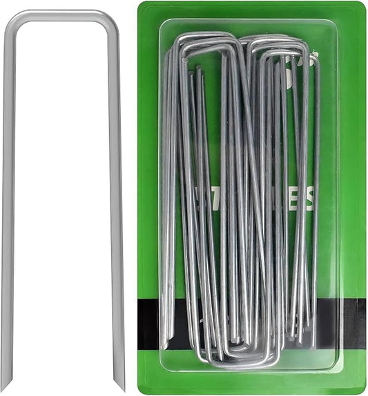 AAGUT 16 Pack Landscape Staples 6 Inch Garden Pins 11 Ga Galvanized Sod Landscaping Pins Heavy Duty Yard Lawn Tent Stakes for Weed Barrier Fabric, Inflatables, Artificial Turf, Irrigation Tubing Hose