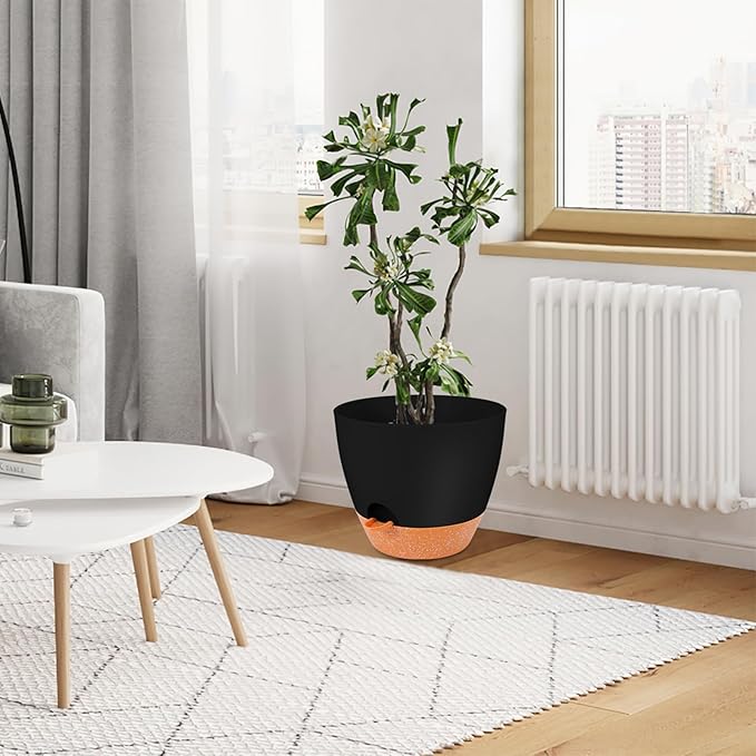 GARDIFE 12 inch planters, Plant Pots,Self Watering Pots, Large Plastic Flower pots with Deep Reservior and High Drainage Holes for Indoor Outdoor Plants and Flowers, Black