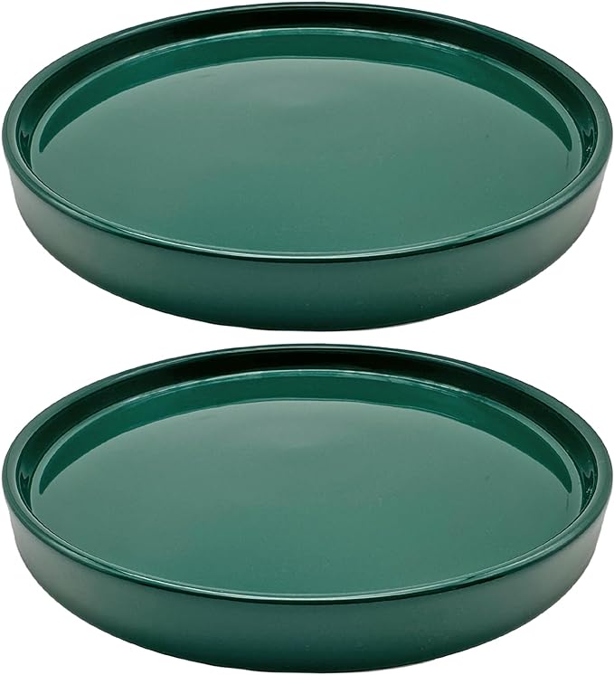 2 Pack Ceramic Plant Saucer Pot Tray 6 Inch, Planter Saucers 4 5 6 7 8 9 10 11 12 13 Inch for Indoors Outdoor, Durable Sturdy Flower Drainage drip Water Tray for Glazed Pots Base (6.4 Inch-Green)