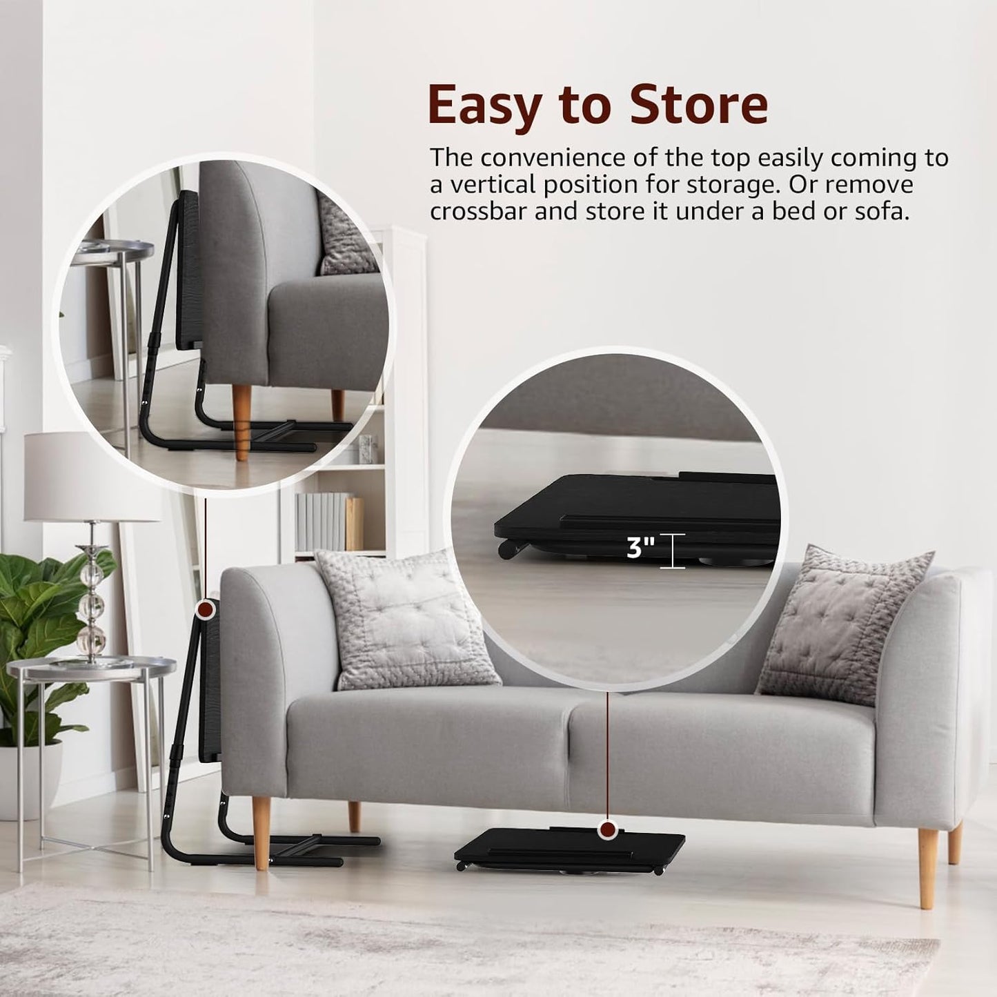 Adjustable TV Tray Black Dinner - Folding Trays for Eating On Couch Wooden Tables Mate Stand Foldable Desk with Cup Holder Portable