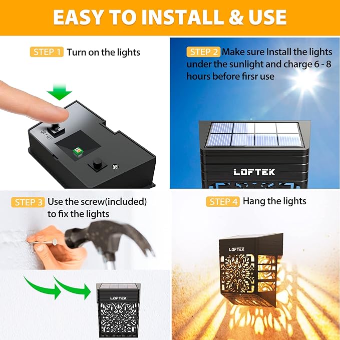 LOFTEK Solar Deck Lights, 4 Pack Solar Fence Lights, Outdoor Garden Decorative Light, Dusk to Dawn, Waterproof, Fence Post Light for Railing, Patio, Backyard, Stair, Step, Camping, Warm White