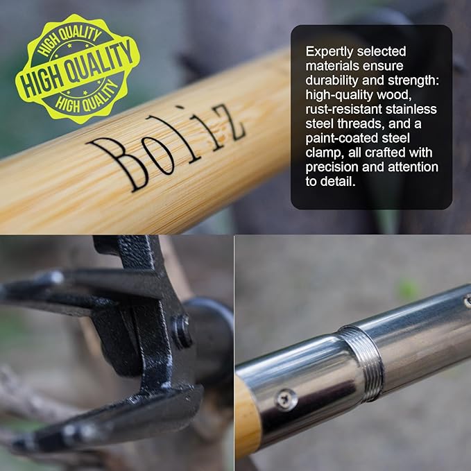 46 Inch Weed Puller Tool with Long Handle, Bamboo Grip & 4 Claw Steel Head, 3-Section Design for Easy Weed Removal Without Bending, Pulling or Kneeling, Durable Stand Up Gardening Tool