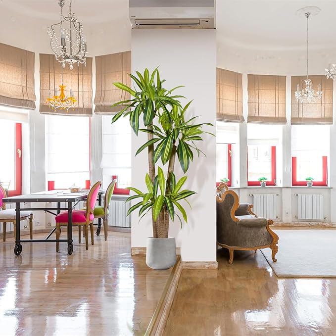 Artificial Dracaena Tree, 6ft Tall Fake Dracaena Plant with Basket, Indoor Outdoor Faux Topiary Yucca Trees for Office Home Living Room Porch Patio Décor