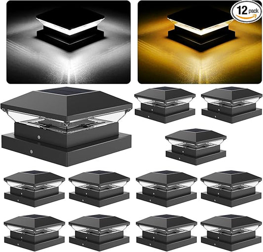 T-SUN 4x4 Solar Post Cap Lights Outdoor Waterproof, Solar Deck Fence Post Cap Lights for Wooden/Vinyl with Warm/Cool White Modes for Porch, Garden,Patio(12 Pack)
