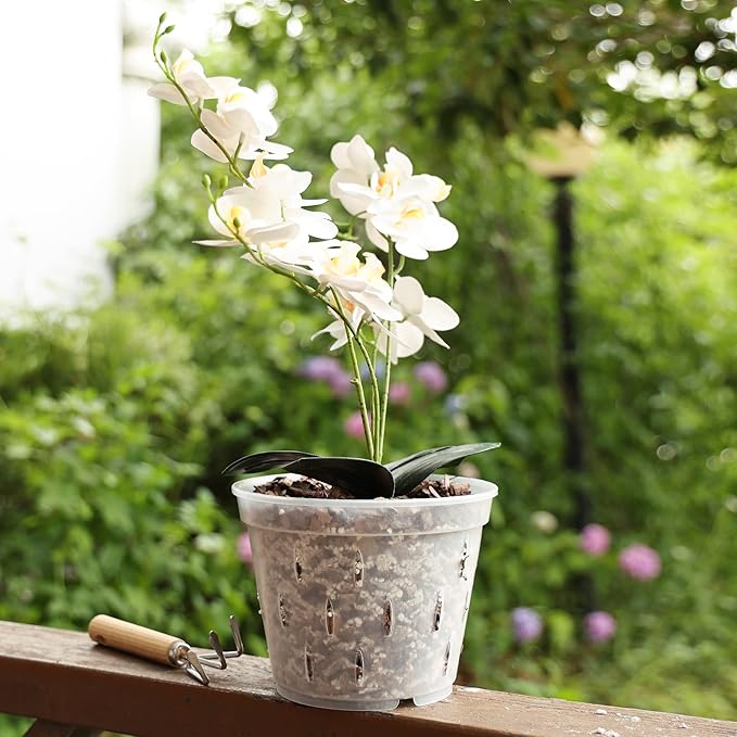 YIKUSH Orchid Pots with Holes Clear Orchid Pot Plastic Plant Pot Flower Pots Outdoor and Indoor Use 4.5 Inch 10Pack