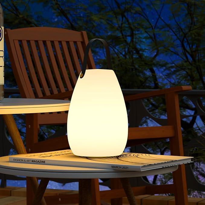uuffoo Portable Outdoor Table Lamp, Dimmable Cordless Lamp with Remote and 7 RGB Colors IP44 Waterproof Hanging Lamp Indoor/Outdoor Night Lamp Lantern for Bedroom Garden Dining Camping