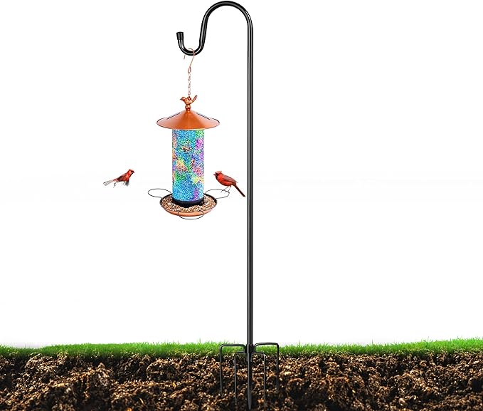 XDW-GIFTS Bird Feeder Pole for Outdoor, 45 Inch Shepherds Hooks Heavy Duty Garden Pole for Hanging Plant Basket, Solar Light Lanterns, Garden Plant Hanger Stands with 5 Base Prongs