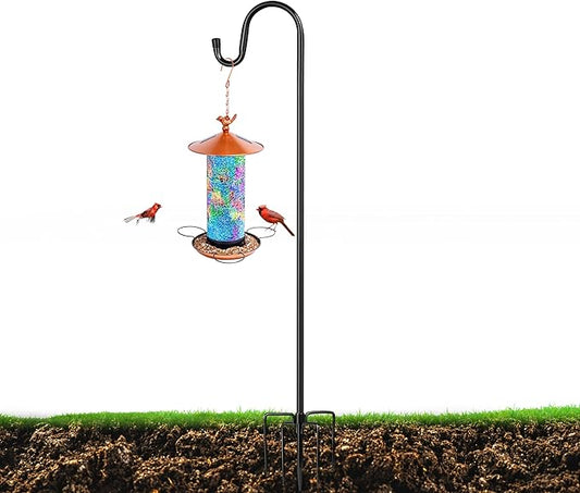 XDW-GIFTS Bird Feeder Pole for Outdoor, 45 Inch Shepherds Hooks Heavy Duty Garden Pole for Hanging Plant Basket, Solar Light Lanterns, Garden Plant Hanger Stands with 5 Base Prongs