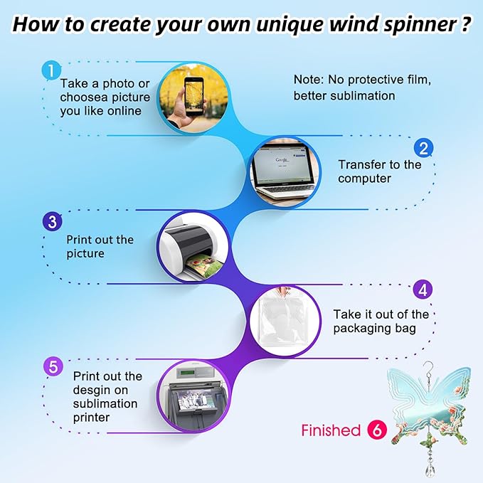 Sublimation Wind Spinner Blanks 8 Inch 4 Pack Wind Spinners Sublimation Blanks with Crystal Pendant Aluminum Metal Wind Spinners for Yard Garden Indoor Outdoor Window Porch Decoration（Butterfly