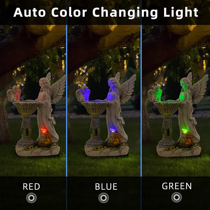Solar Garden Statues-Angel Outdoor Statues with Color Changing Lights,Garden Sculptures & Statues,Resin Garden Statues Outdoor Clearance for Garden Decor