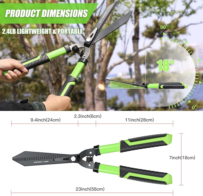 Garden Hedge Shears Heavy Duty,23" Manual Hedge Clippers with New Tech Serrated Blade & Dual Shock Absorbing Cushion,Shears Gardening Tools