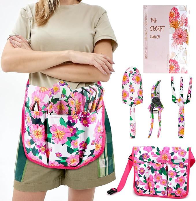 Gardening Gifts for Women,3 PCS Floral Print Gardening Tools Pink Include Hand Rake,Pruner and Trowel, Pink Exquisite Packaging Garden Gifts for Mom and Ladies