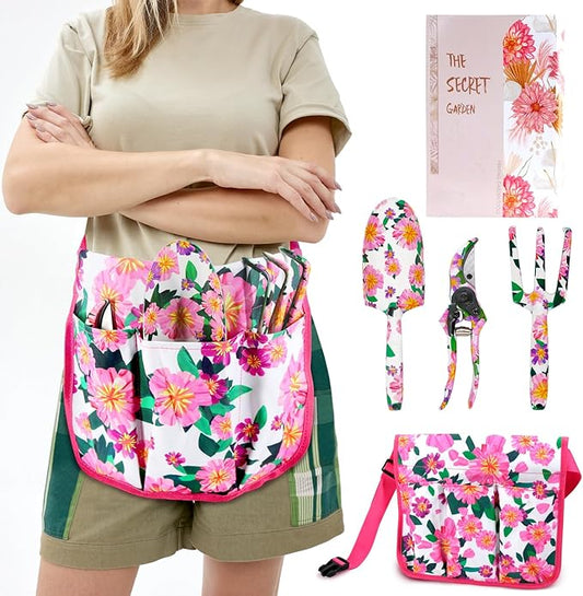 Gardening Gifts for Women,3 PCS Floral Print Gardening Tools Pink Include Hand Rake,Pruner and Trowel, Pink Exquisite Packaging Garden Gifts for Mom and Ladies