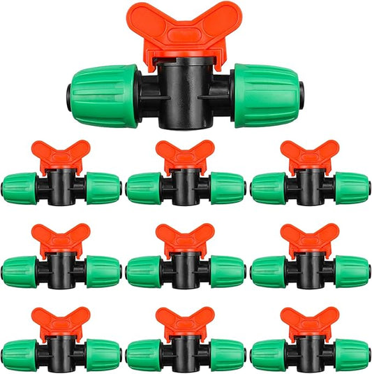 1/2 Inch Drip Irrigation Valve, 10 Pcs 1/2" In-Line Barbed Locked Switch Valves For 1/2 Inch Drip Tubing (0.60"-0.63" OD), 1/2 in. Shut Off On Valve Drip Line Parts For Garden Sprinkler Systems