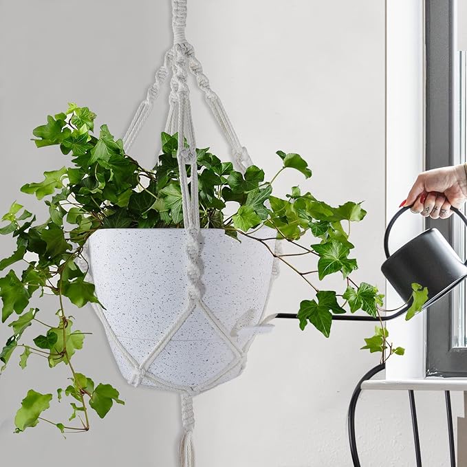 WOUSIWER 10 inch Self Watering Planters, 2 Pack Large Plastic Plant Pots with Deep Reservior and High Drainage Holes for Indoor Outdoor Plants and Flowers, Speckled White