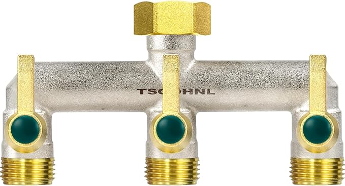 3/4-Inch Garden Hose splitter - Designed for installing multiple irrigation system timers - Suitable for high water pressure faucet manifolds - Freeze and rust resistant Full Flow 3-way valve