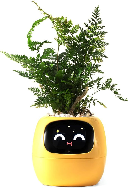 Smart pet Planter Robot Guidance on Plant Care with Emojis, Adorable Plant Companion with Rich Gesture Interaction, Neat Desk Setup Gift (Yellow)