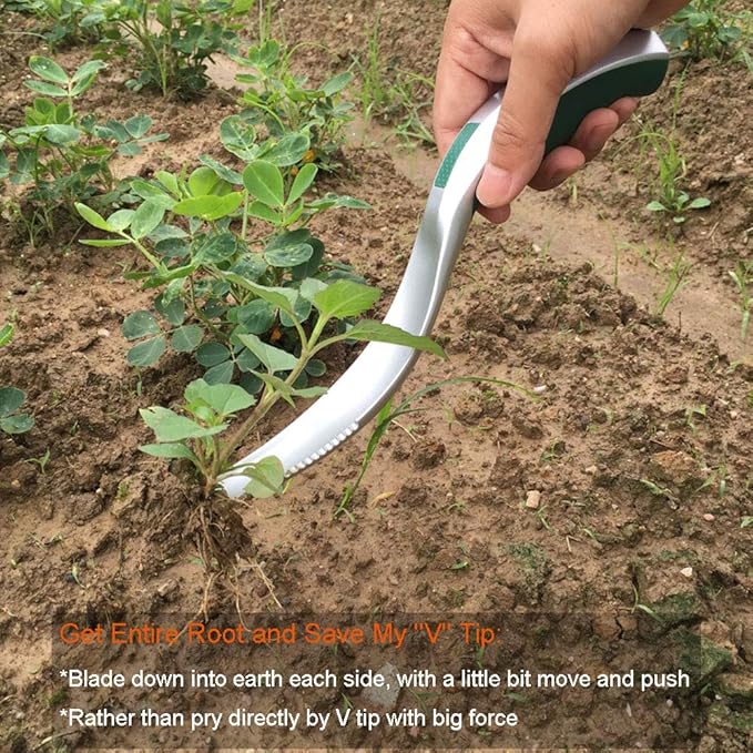 One-Piece Aluminum Gardening Weed Tools, Hand Garden Weeder Tool, Ergonomic Handle Best Weeding Tool, Weed Pull Tool with Serrated Edge, Grass Removal Tool