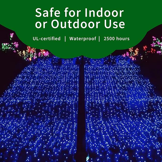Ultra-Bright Connects End to End Blue Christmas Mini Light 300L 63.8Ft(2Sets-Each 150L)UL Listed Incandescent Bulb String Light for Indoor Outdoor Holiday Garden Party Christmas Tree Decor