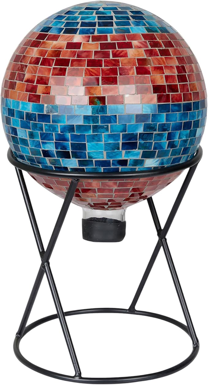 Alpine Corporation HGY292 Striped Mosaic Gazing Globe, Stylish Décor for Garden, Patio, & Lawn, 12" H, Orange and Turquoise