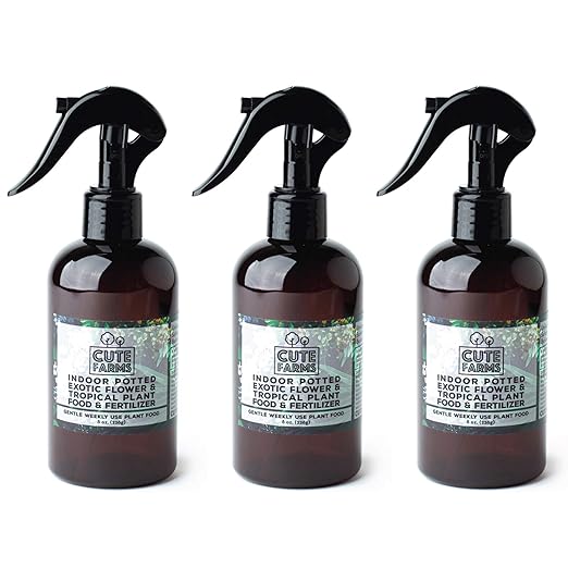Cute Farms Indoor Potted Exotic Flower & Tropical Plant Fertilizer | Gentle Weekly Use Formula Plant Food (Three - 8 oz. Spray Bottles)