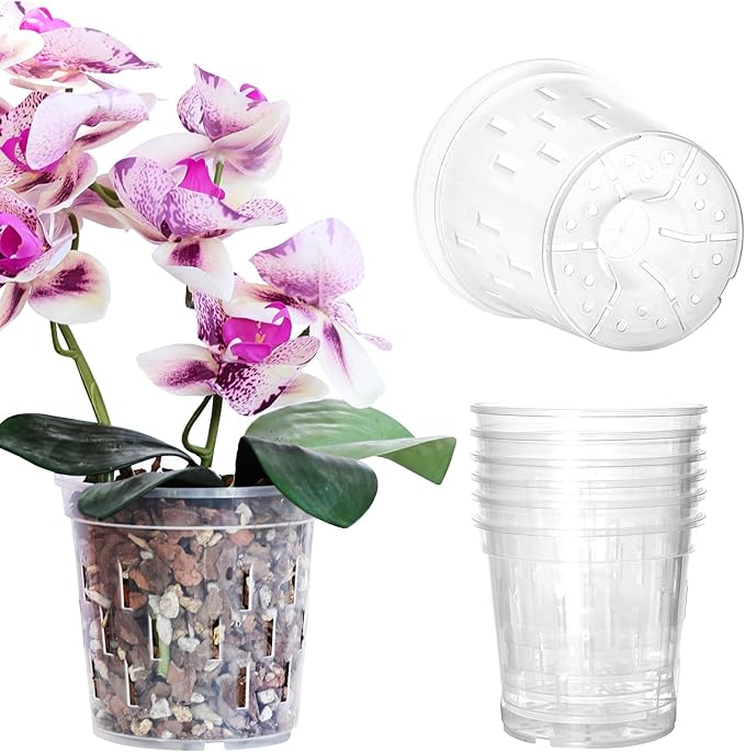 TRUEDAYS Orchid Pot - 6 Pack 4 Inch Clear Plastic Orchid Plant Pots with Drainage Holes for Indoor Outdoor Live Plants for Repotting
