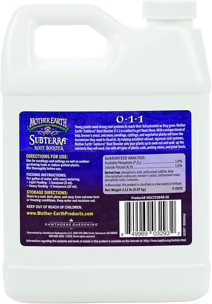 Mother Earth Products Mother Earth Subterra Root Booster 0-1-1 Liquid Plant Supplement For Transplants And Starts, Quart