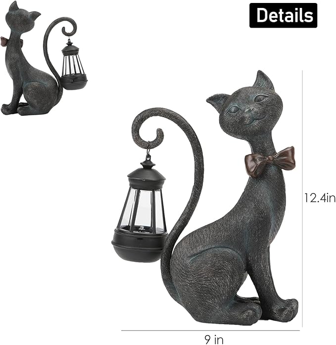 Whimsical Outdoor Cat Statues with Solar Garden Lantern:Cat Garden Statues for Outside Decor Clearance,Outdoor Figurine for Yard Art Lawn Ornaments Patio Balcony Home House - Valentines Birthday Gifts