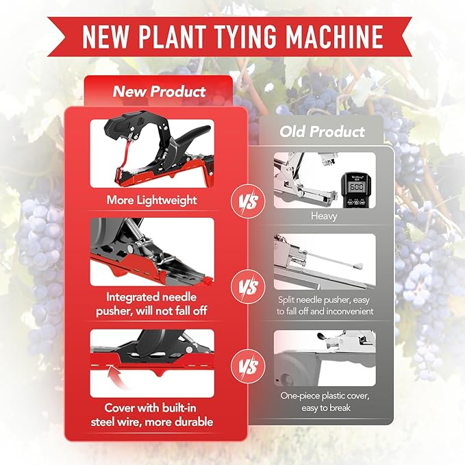 Plant Tying Machine, Upgraded Lightweight Plant Tape Gun to Tie Up Vine Quickly, Plant Tapener Tying Tool for Garden. Plant Tying Tool with 1 Blade 10000 Pcs Staples 20 Rolls Tape and 1 Glove (Red)