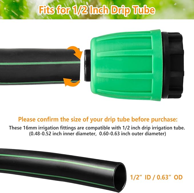 Drip Irrigation Fittings for 1/2 inch Tubing (0.60"-0.63" OD), 12 Pieces Barbed Locked End Plug Connectors, End Caps Drip Line Nuts Connectors for Drip Irrigation Hose (13mm ID)