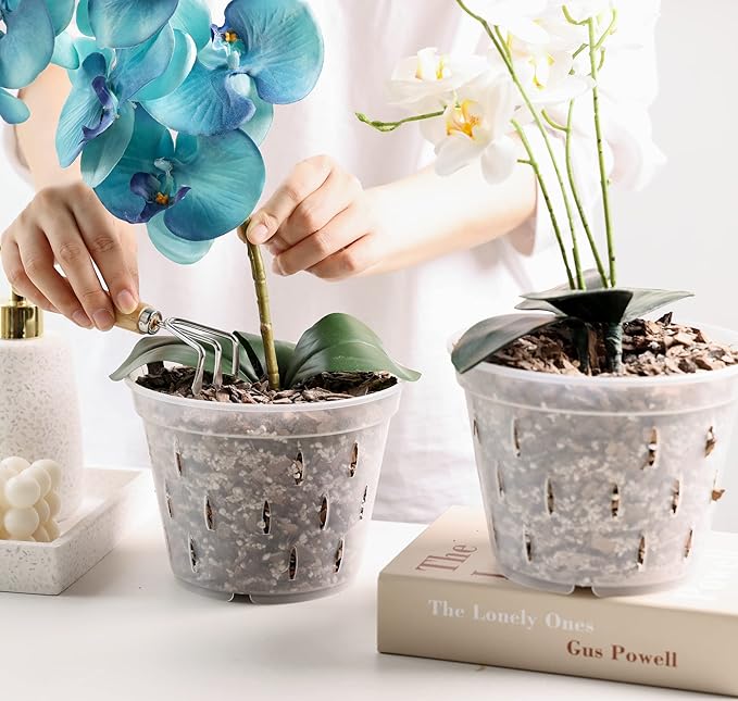 YIKUSH Orchid Pots with Holes Clear Orchid Pot Plastic Plant Pot Flower Pots Outdoor and Indoor Use 4.5 Inch 10Pack