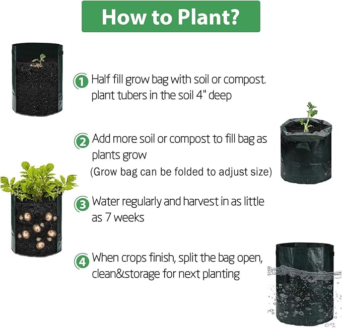 ANPHSIN 4 Pack 10 Gallon Garden Potato Grow Bags with Flap and Handles Aeration Fabric Pots Heavy Duty Vegetable Planter Bag for Tomato, Fruits